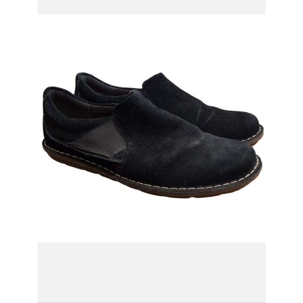Clark's Collection Suede Slip-On Round Toe Shoes Tamitha Gwyn Black 9.5M